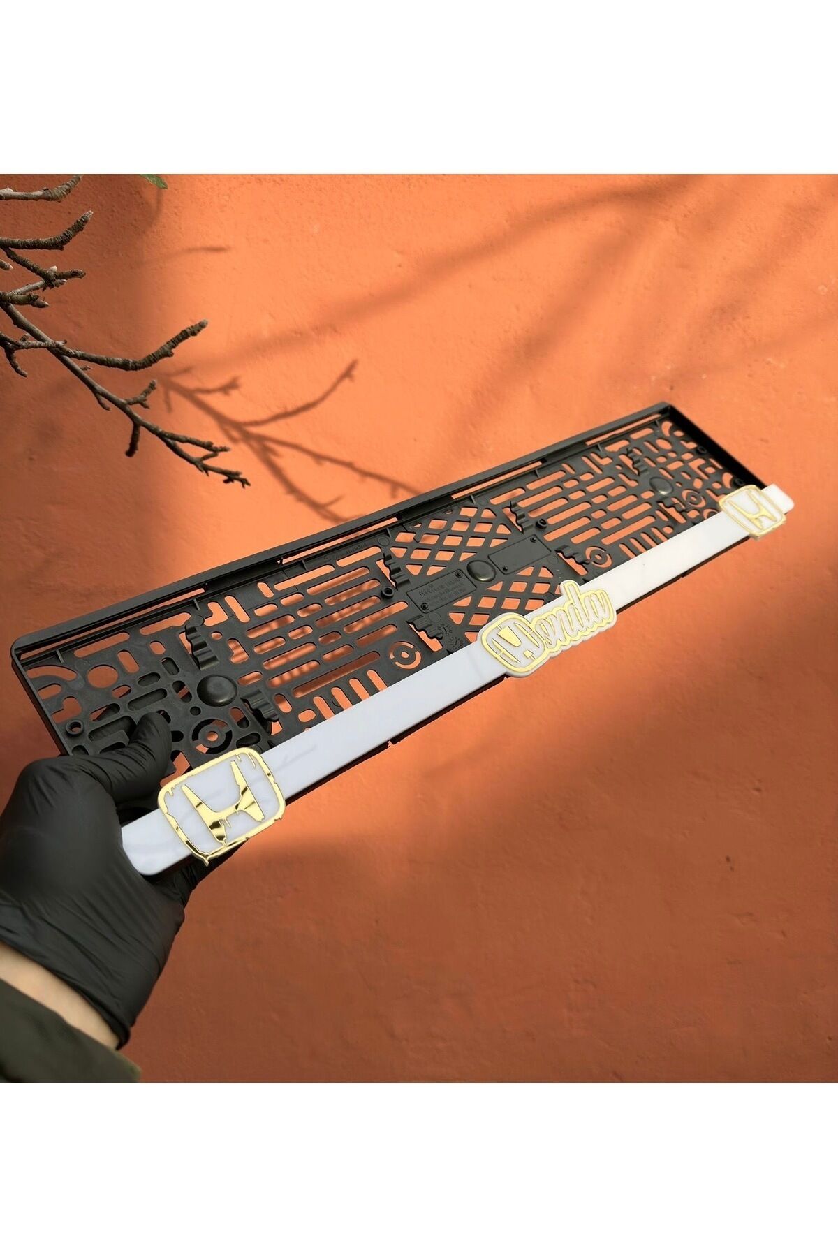 HONDA PLEKSİ PLAKALIK (2 adet büyük) (beyaz-gold)