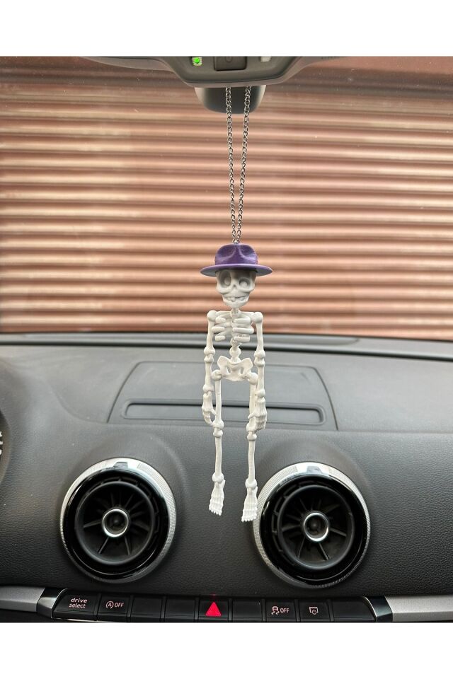 Fötr Şapkalı Iskelet Ayna Süsü( Beyaz Iskelet mor Şapka)