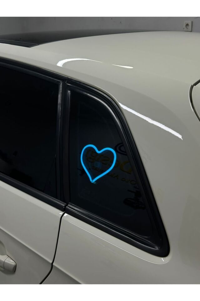 Araç içi neon led ışıklı dekor KALP (12 volt vantuzlu BUZ MAVİ )