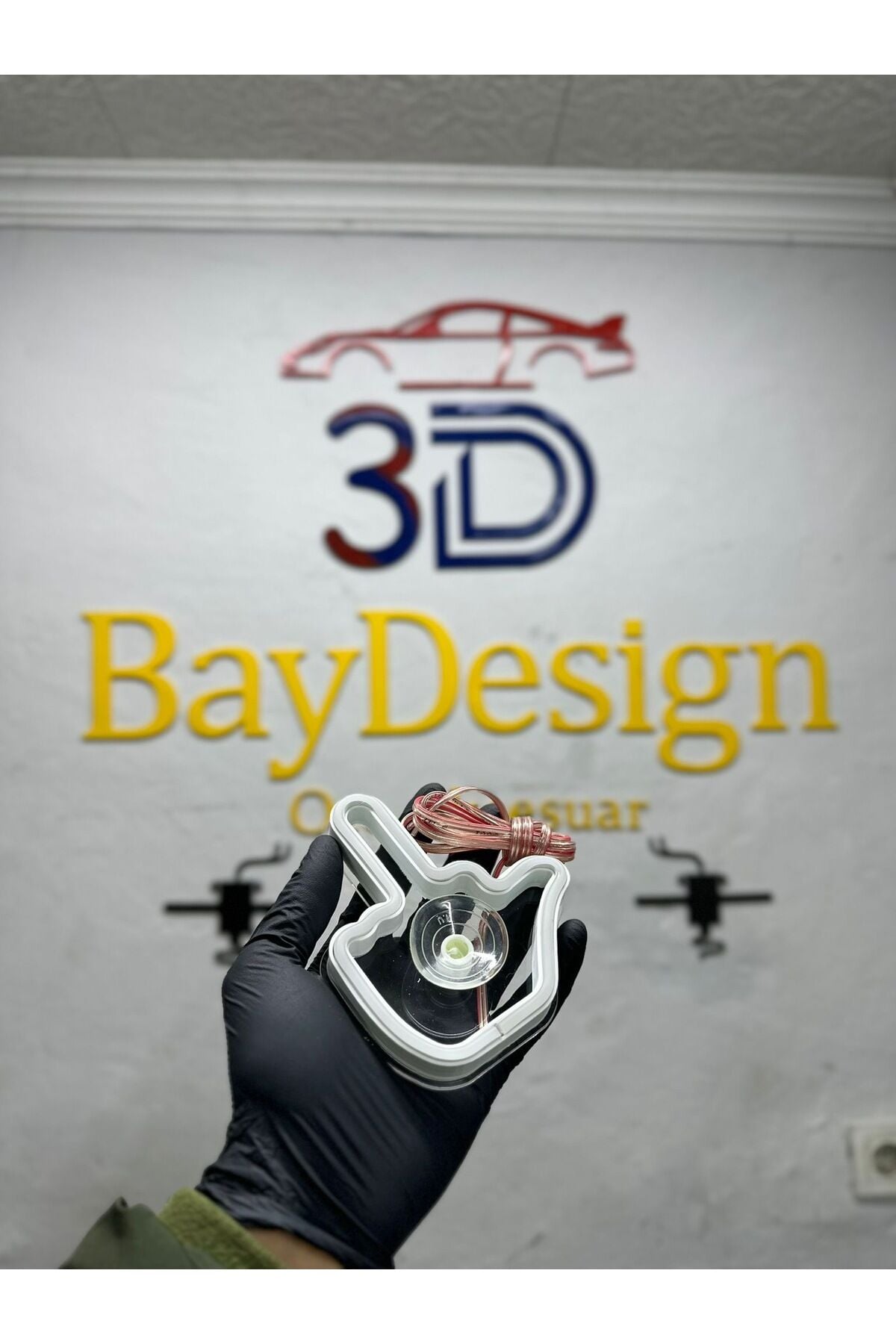 Araç içi neon led ışıklı dekor ORTA PARMAK (12 volt vantuzlu BEYAZ )