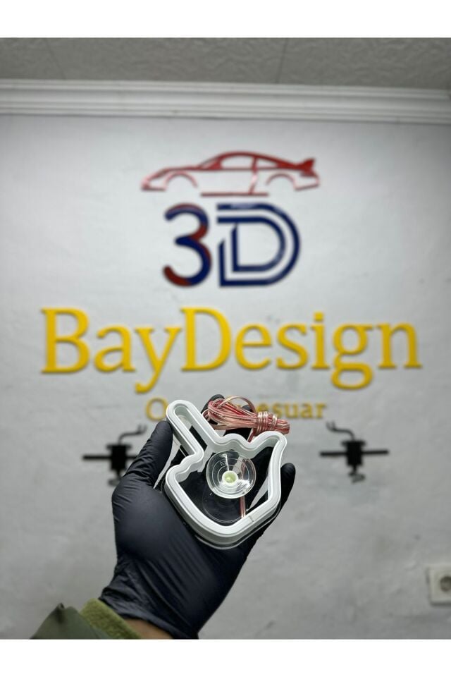 Araç içi neon led ışıklı dekor ORTA PARMAK (12 volt vantuzlu BEYAZ )