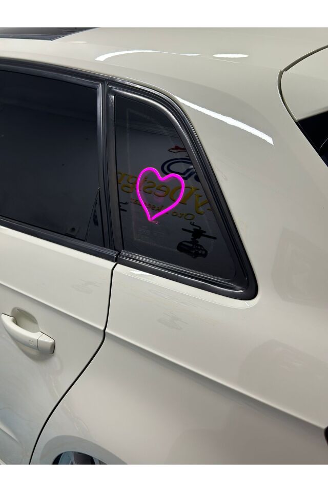 Araç içi neon led ışıklı dekor kalp (12 volt vantuzlu Pembe)