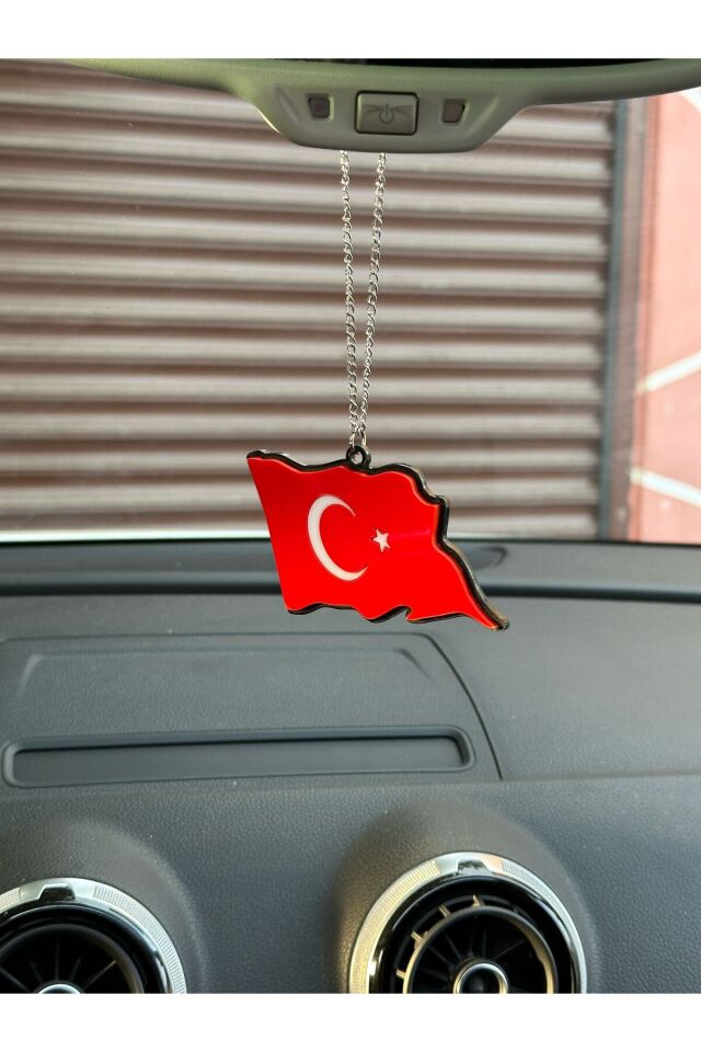 TÜRKİYE CUMHURİYETİNİN ŞANLI AY YILDIZLI BAYRAGI PLEKSİ DİKİZ AYNA SÜSÜ