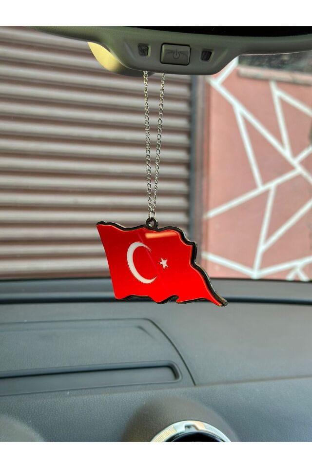 TÜRKİYE CUMHURİYETİNİN ŞANLI AY YILDIZLI BAYRAGI PLEKSİ DİKİZ AYNA SÜSÜ