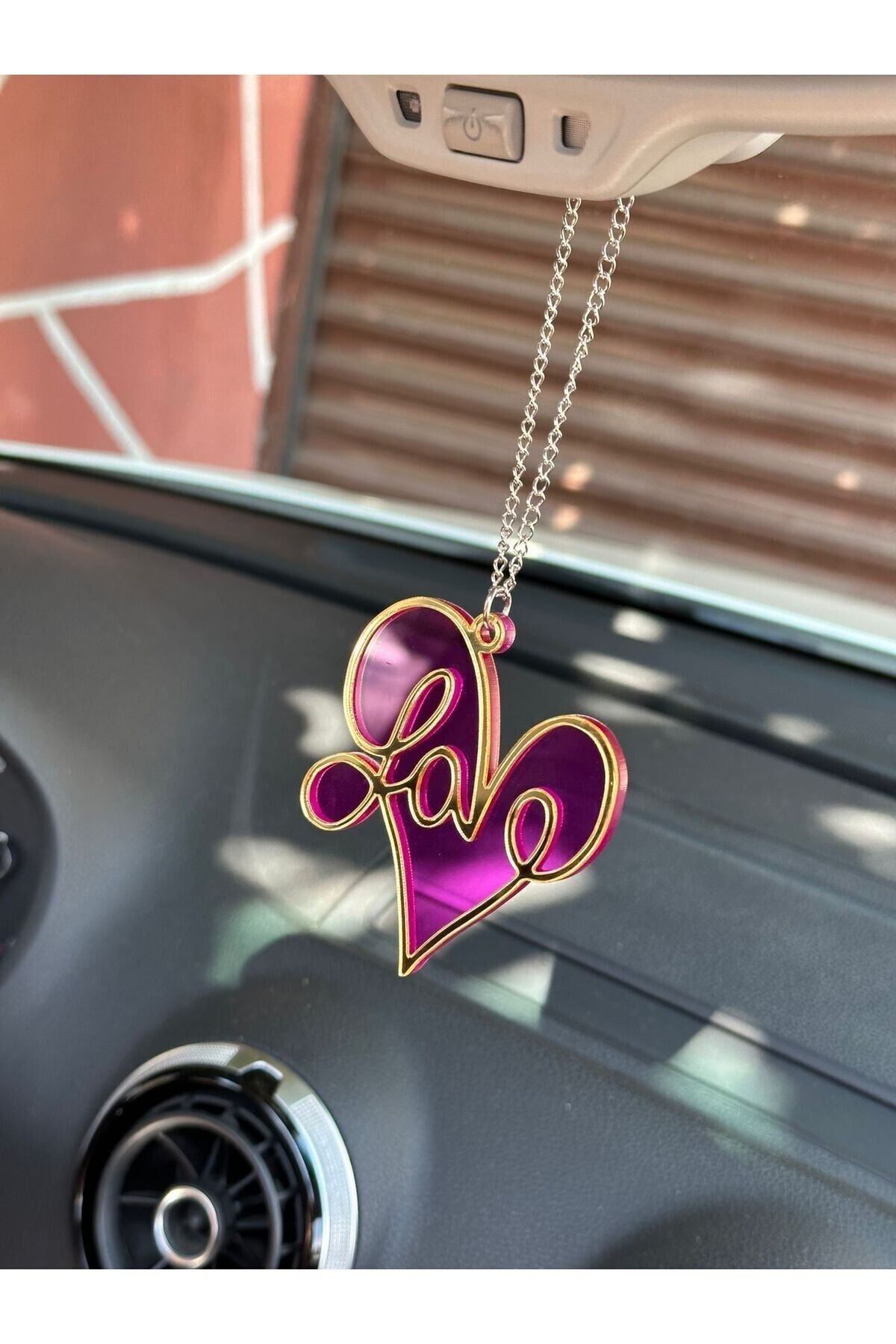 Aynalı pleksi love motifli dikiz ayna süsü oto aksesuar araba süsü