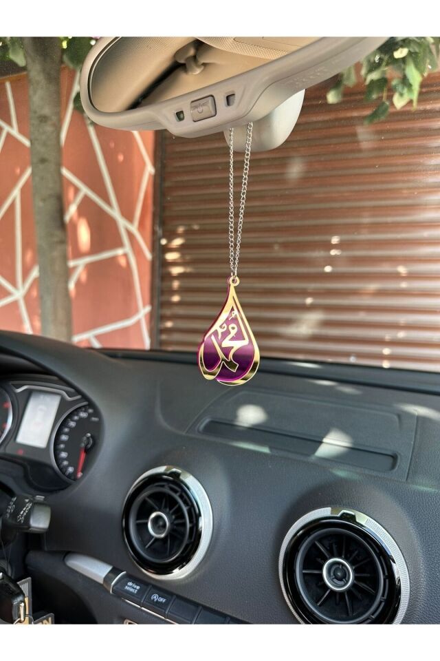 Aynalı pleksi damla muhammed motifli dikiz ayna süsü oto aksesuar araba süsü