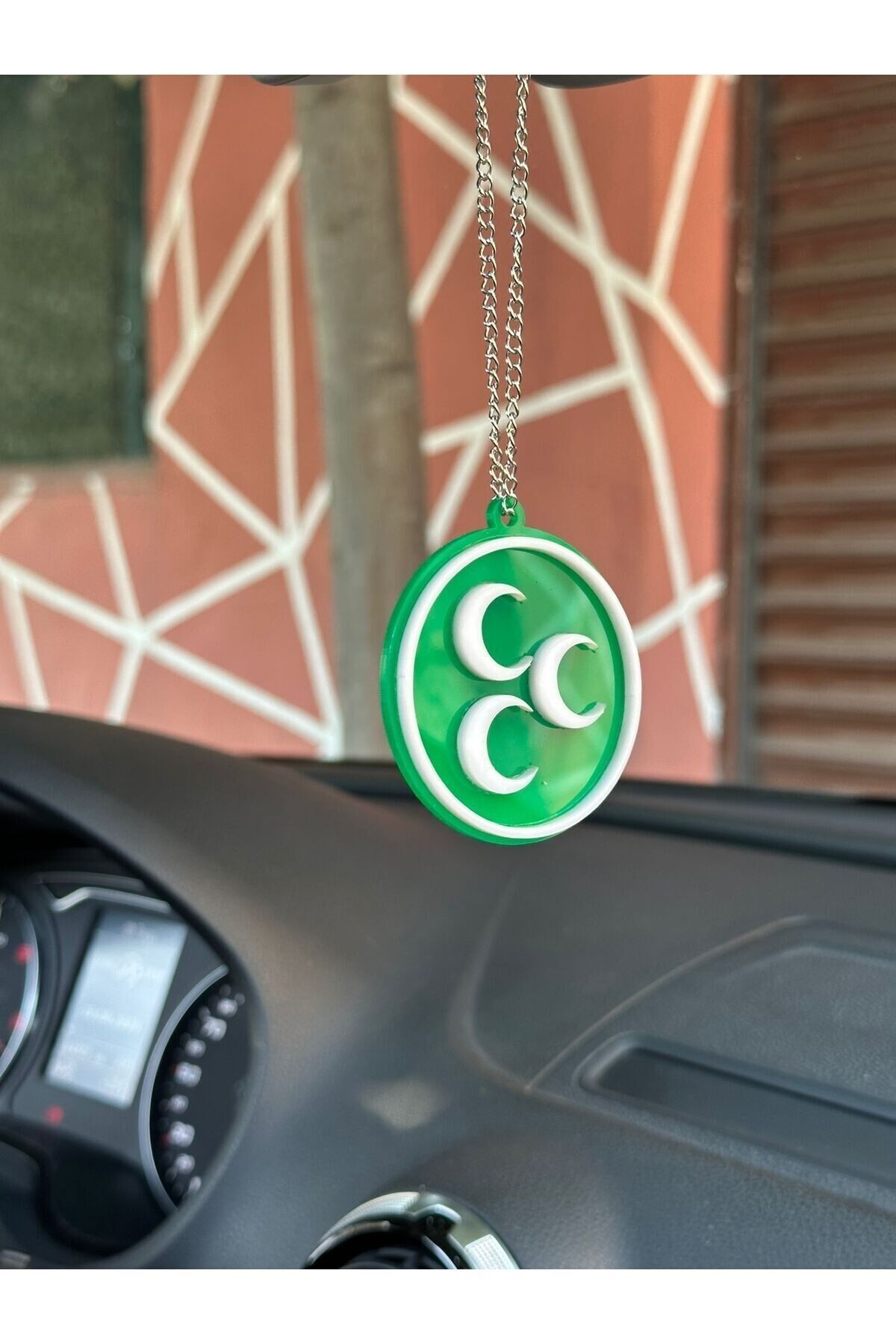 Üc hilal bozkurt dikiz ayna süsü (yeşil beyaz gri)