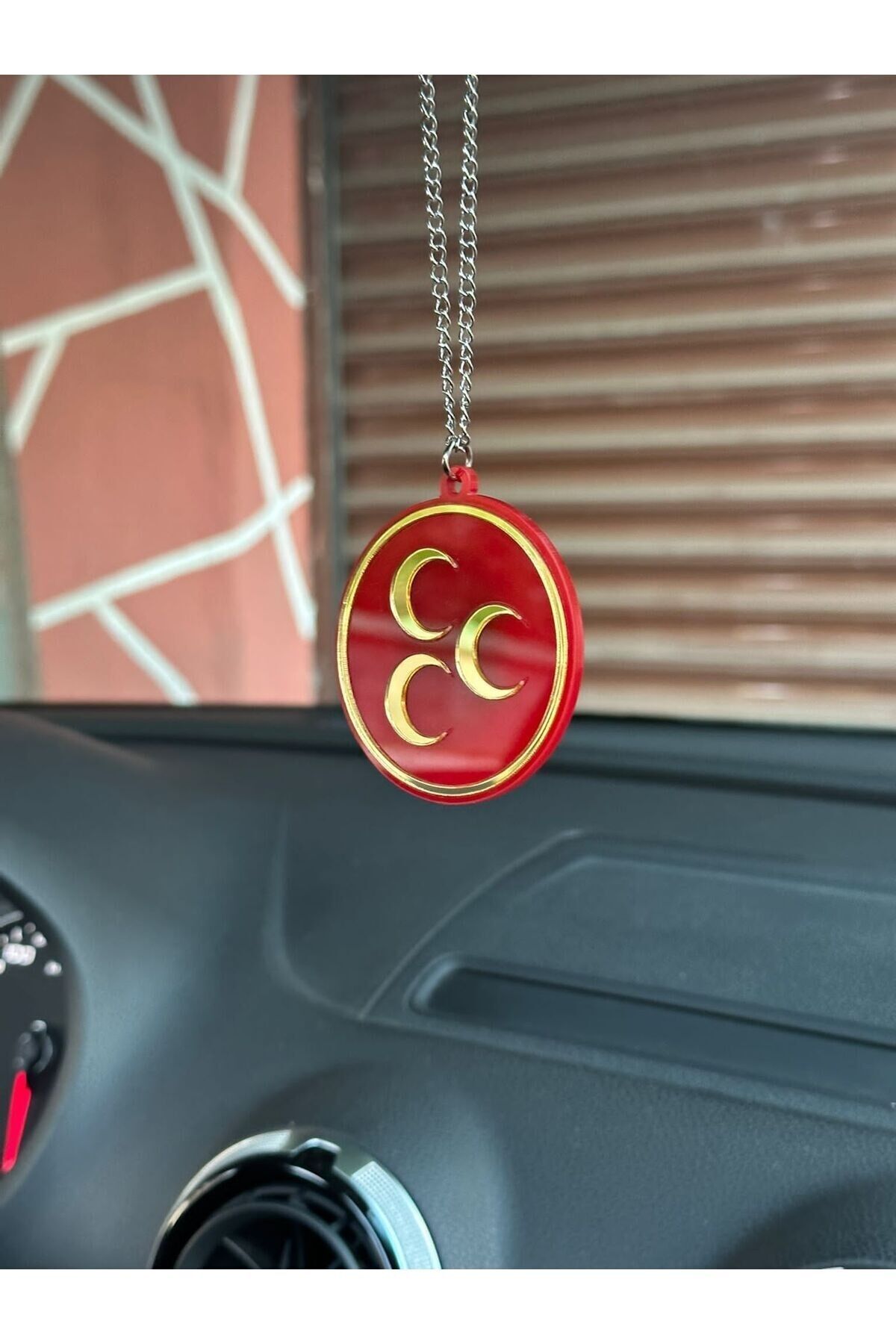 Üc hilal bozkurt dikiz ayna süsü (kırmızı gold gri)