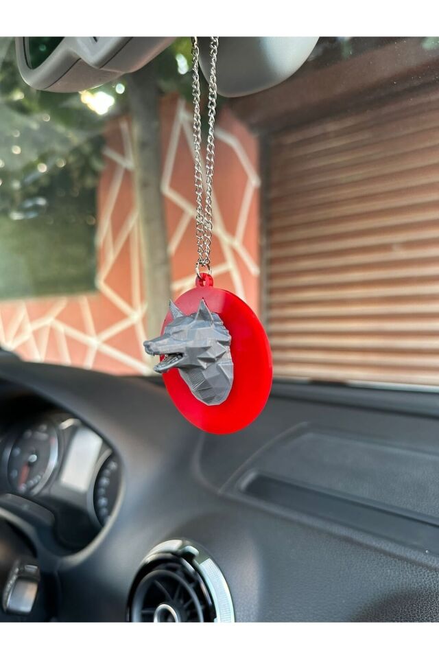 Üc hilal bozkurt dikiz ayna süsü (kırmızı gold gri)