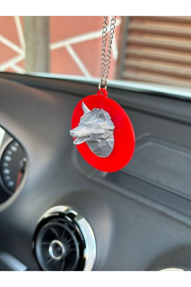 Üc hilal bozkurt dikiz ayna süsü (kırmızı beyaz gri)