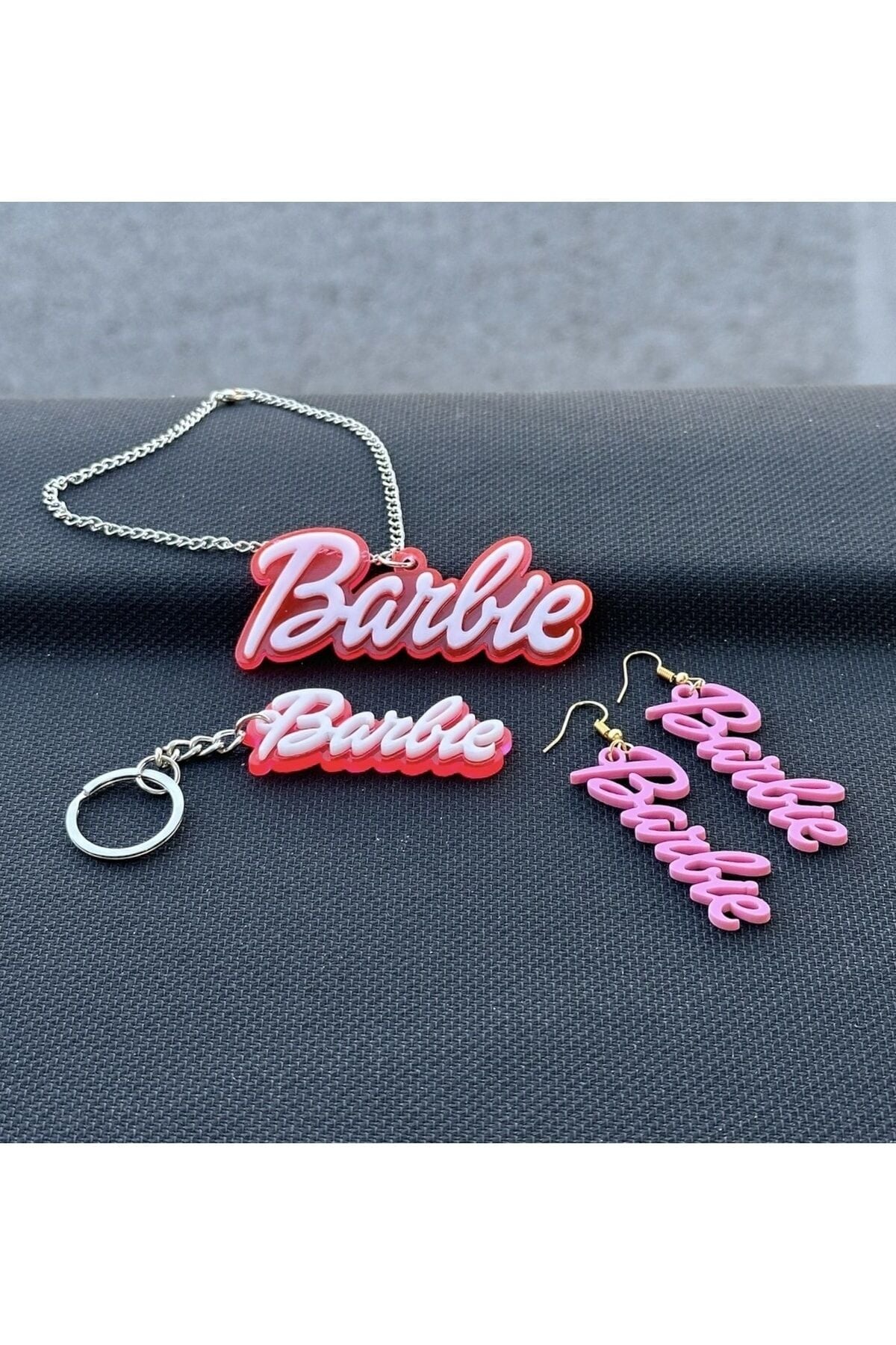 BARBİE Dikiz ayna süsü anahtarlık küpe seti