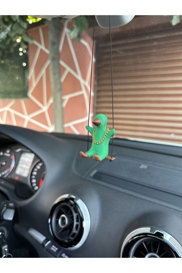 Altın Zincirli Sallanan Ördek Yeni Trend Dikiz Ayna Süsü (yeşil Kahverengi )