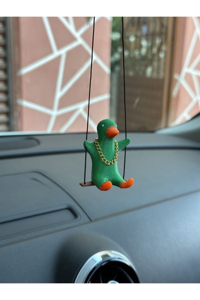 Altın Zincirli Sallanan Ördek Yeni Trend Dikiz Ayna Süsü (yeşil Turuncu)