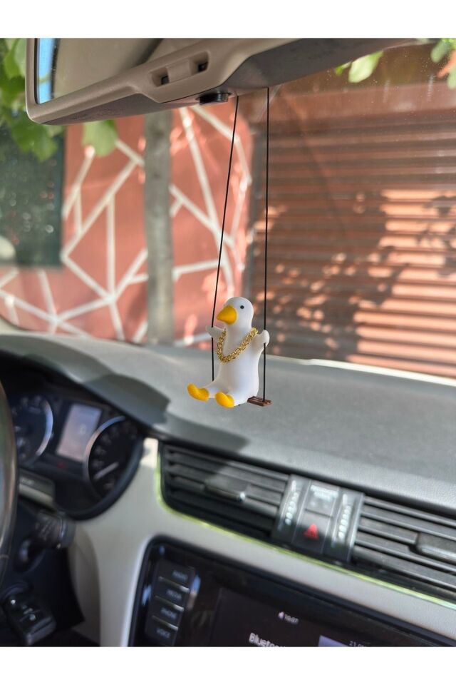 Altın Zincirli 1 Adet Sallanan Ördek Yeni Trend Dikiz Ayna Süsü (BEYAZ SARI)