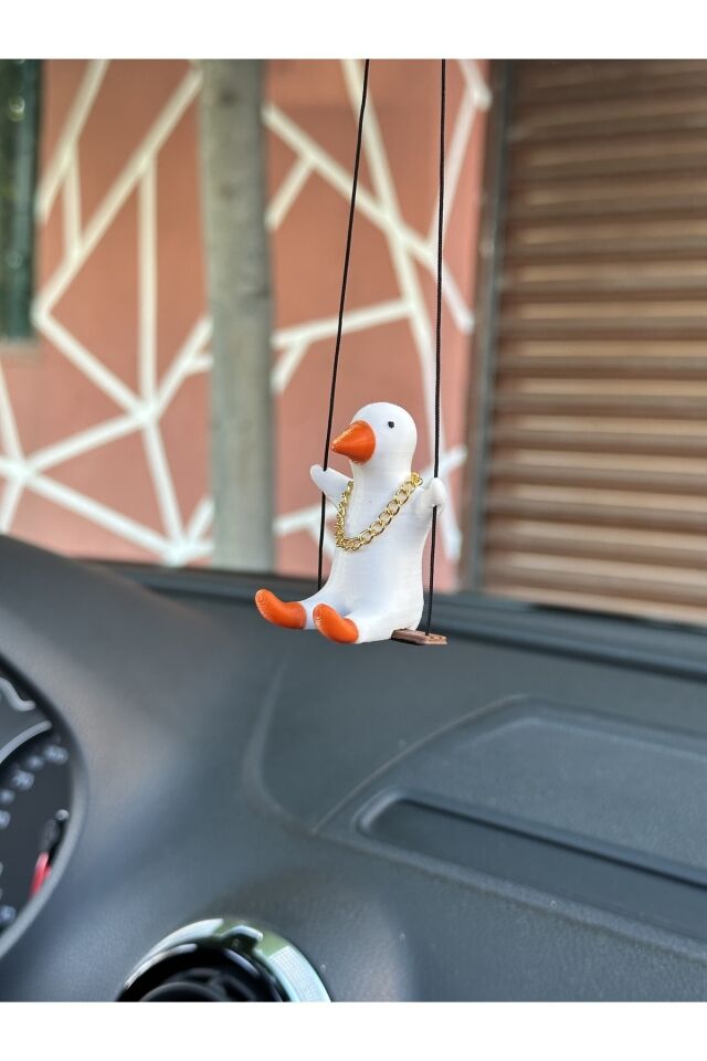 Altın Zincirli Sallanan Ördek Yeni Trend Dikiz Ayna Süsü (beyaz Turuncu)