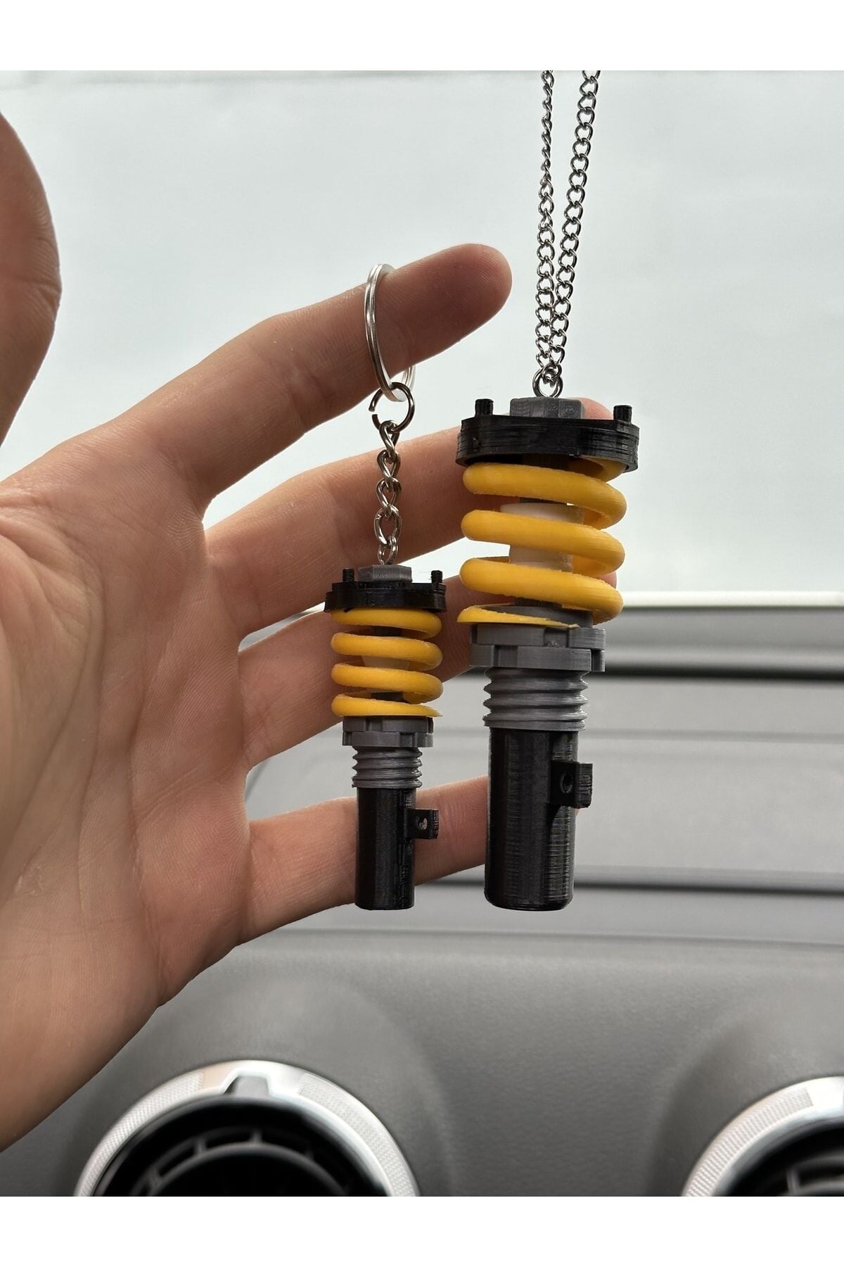 Coil Over Dikiz Ayna Süsü Ve Anahtarlık Seti (sarı Siyah)