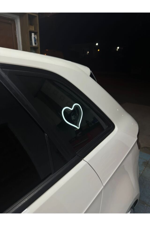 Araç içi neon led ışıklı dekor KALP (12 volt vantuzlu BEYAZ ) Tek Ebat