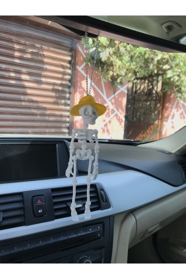 Fötr Şapkalı Iskelet Ayna Süsü( Beyaz Iskelet Sarı Şapka)