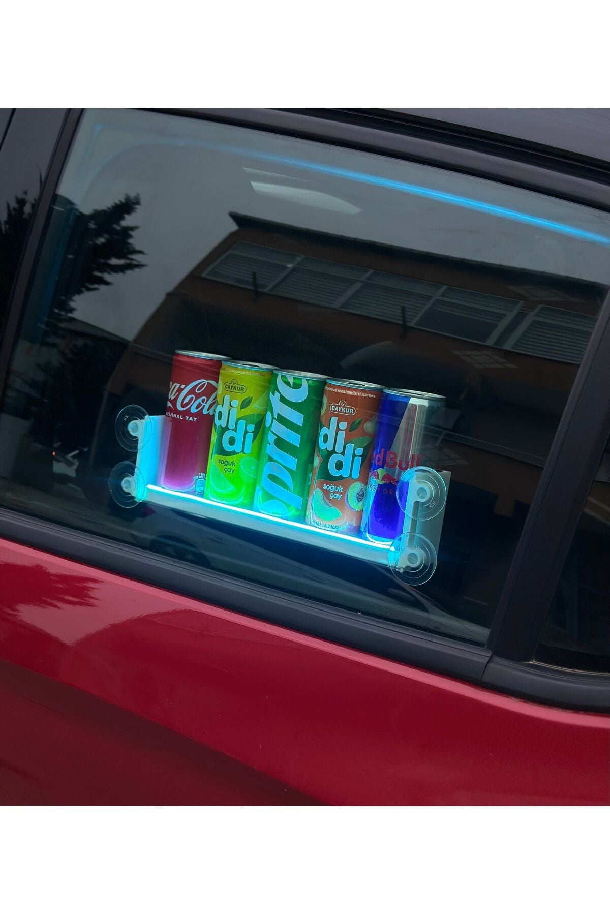Işıklı (Neon led) Araç İçi Vantuzlu Dekor İçecek Stantı Buz Mavi