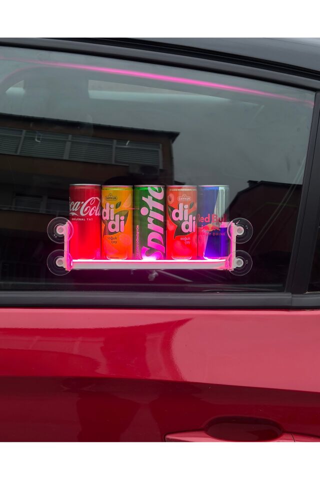 Işıklı (Neon led) Araç İçi Vantuzlu Dekor İçecek Stantı Pembe