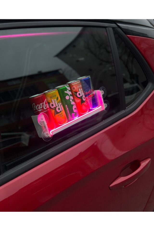 Işıklı (Neon led) Araç İçi Vantuzlu Dekor İçecek Stantı Pembe