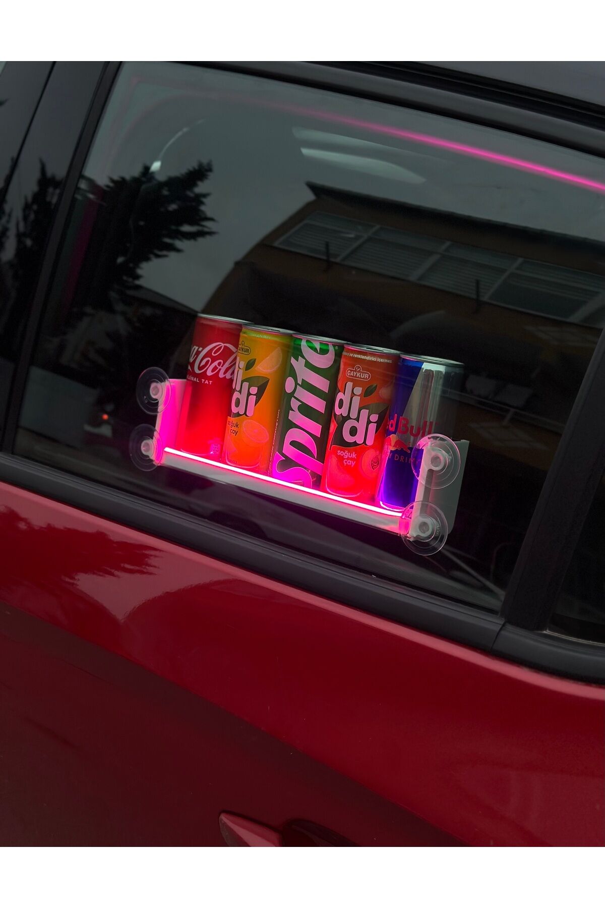 Işıklı (Neon led) Araç İçi Vantuzlu Dekor İçecek Stantı Pembe