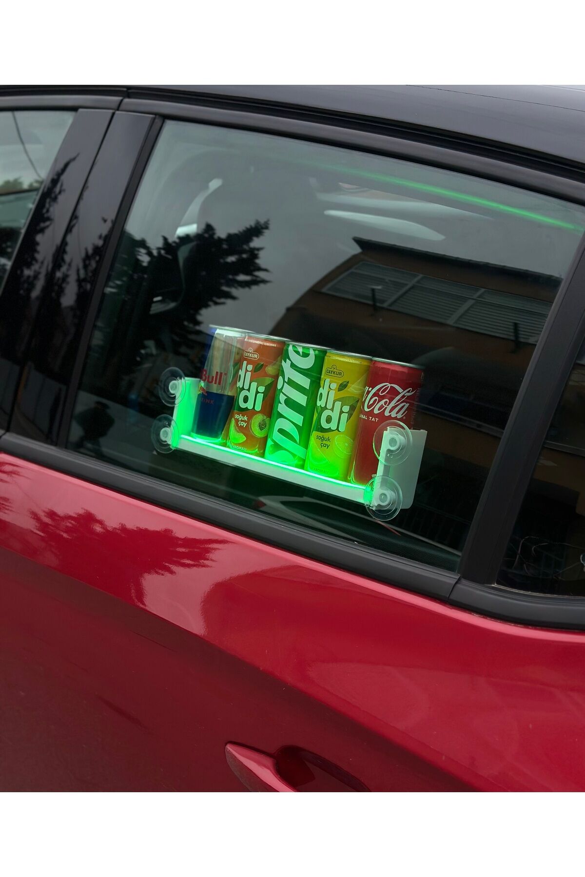 Işıklı (Neon led) Araç İçi Vantuzlu Dekor İçecek Stantı Yeşil