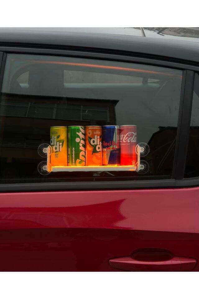 Işıklı (Neon led) Araç İçi Vantuzlu Dekor İçecek Stantı Amber Sarı