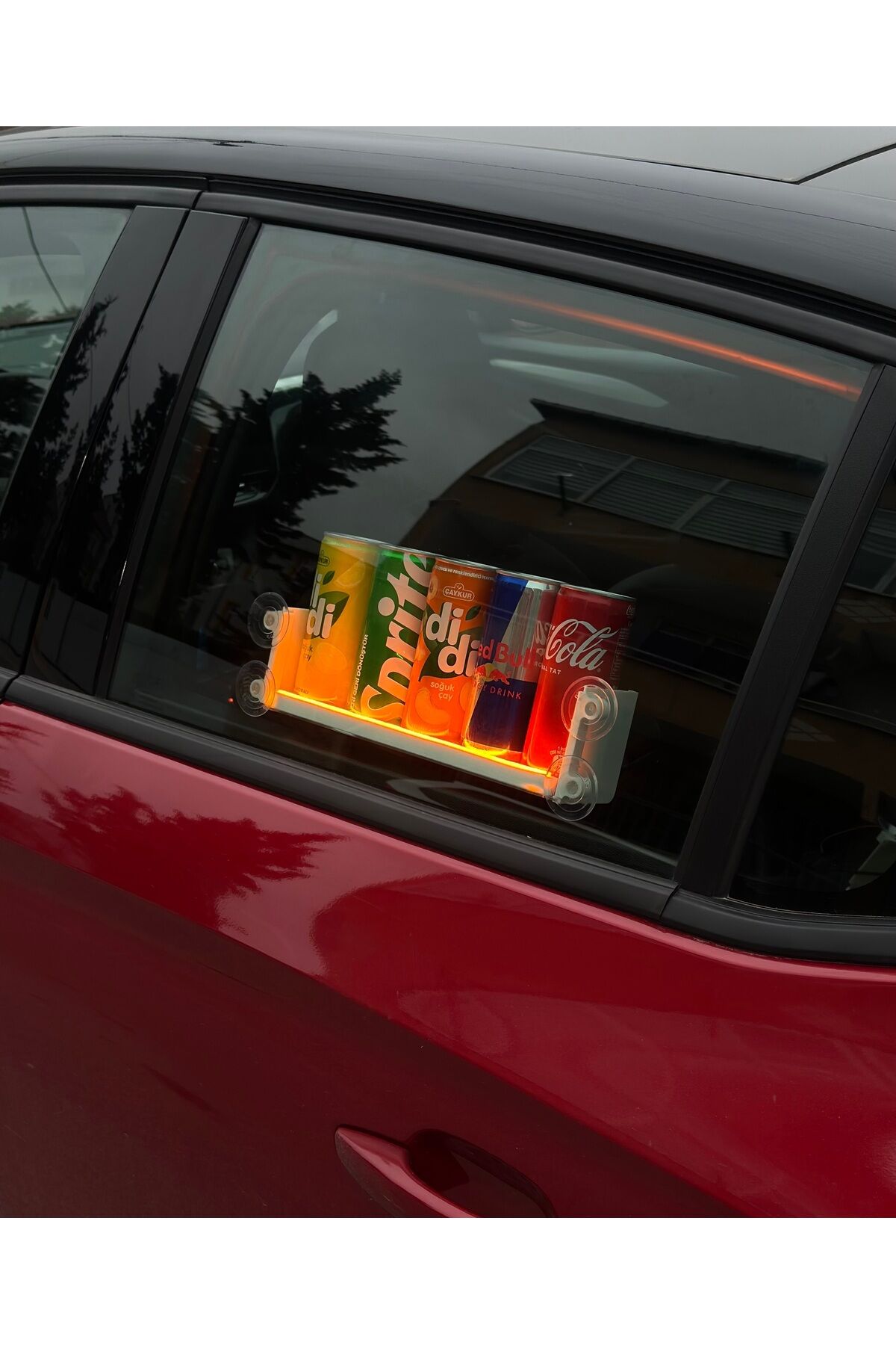 Işıklı (Neon led) Araç İçi Vantuzlu Dekor İçecek Stantı Amber Sarı