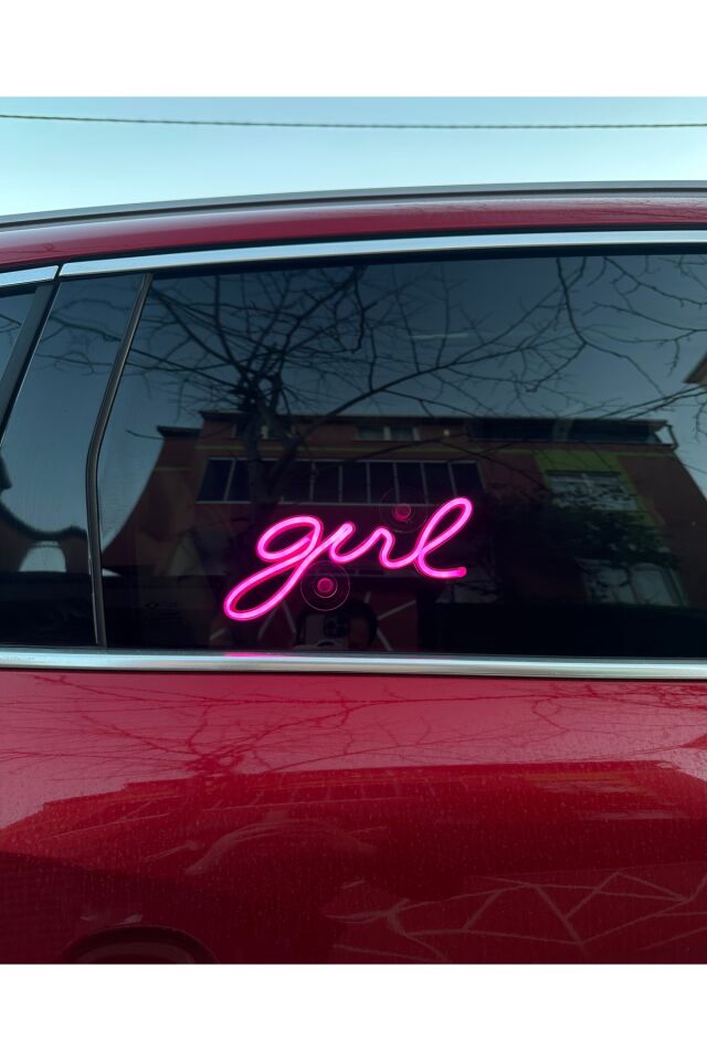 Araç içi neon led ışıklı dekor GIRL (12 volt vantuzlu PEMBE )