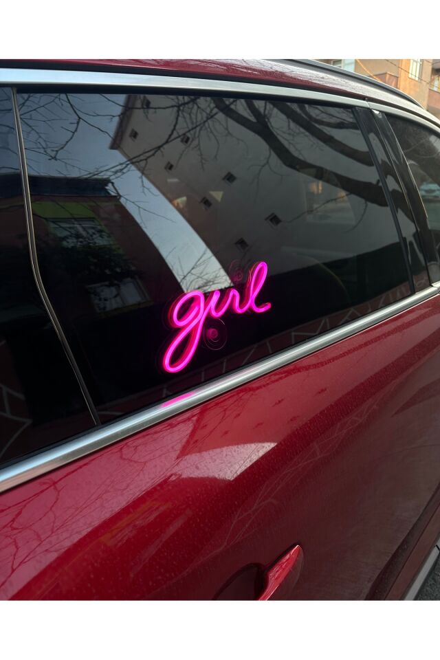 Araç içi neon led ışıklı dekor GIRL (12 volt vantuzlu PEMBE )