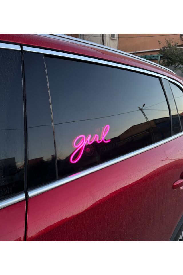 Araç içi neon led ışıklı dekor GIRL (12 volt vantuzlu PEMBE )
