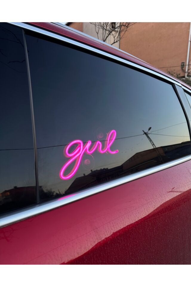 Araç içi neon led ışıklı dekor GIRL (12 volt vantuzlu PEMBE )
