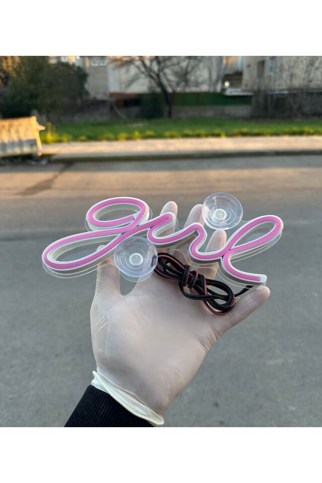 Araç içi neon led ışıklı dekor GIRL (12 volt vantuzlu PEMBE )
