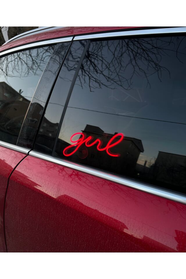 Araç içi neon led ışıklı dekor GIRL (12 volt vantuzlu KIRMIZI )