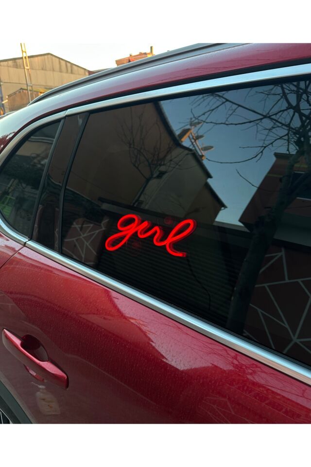 Araç içi neon led ışıklı dekor GIRL (12 volt vantuzlu KIRMIZI )