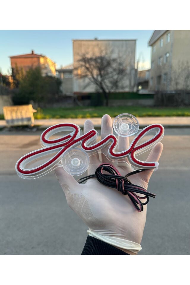 Araç içi neon led ışıklı dekor GIRL (12 volt vantuzlu KIRMIZI )