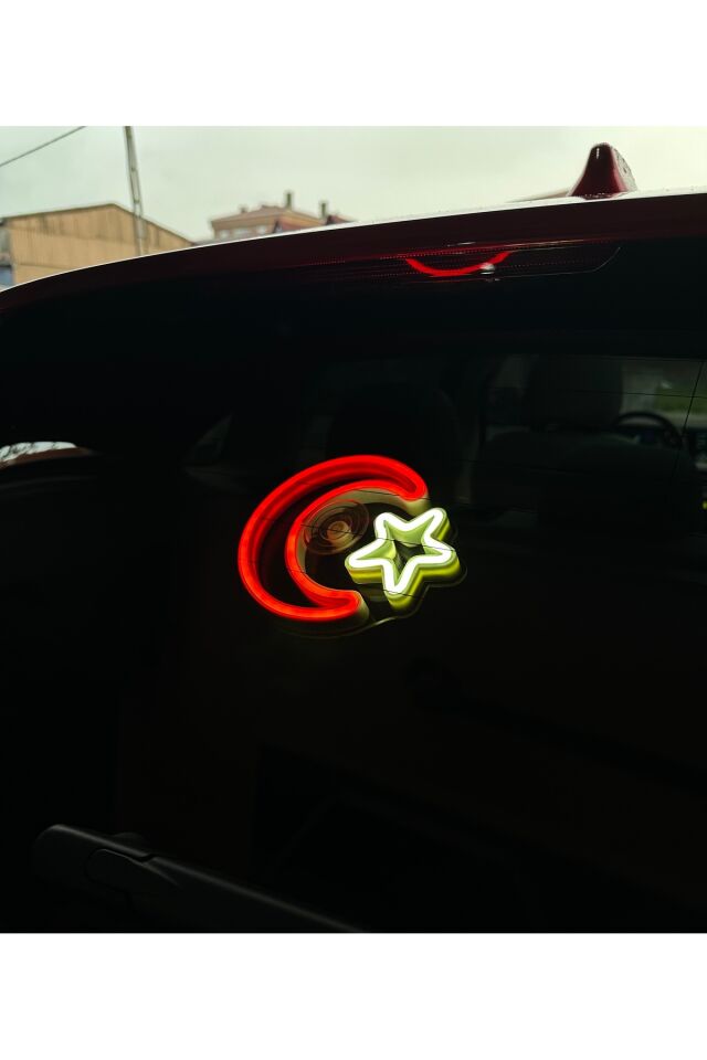 Araç içi neon led ışıklı dekor TÜRK BAYRAĞI (12 volt vantuzlu KIRMIZI BEYAZ )
