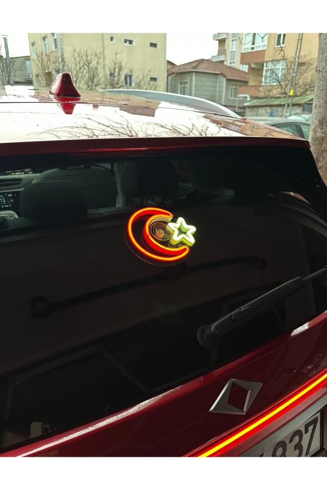 Araç içi neon led ışıklı dekor TÜRK BAYRAĞI (12 volt vantuzlu KIRMIZI BEYAZ )