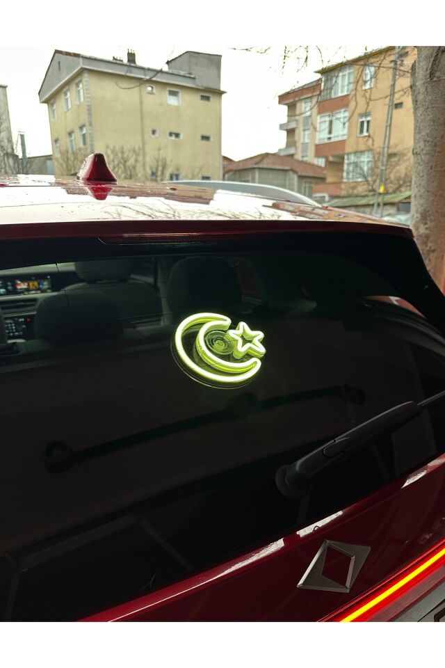 Araç içi neon led ışıklı dekor TÜRK BAYRAĞI (12 volt vantuzlu BEYAZ )