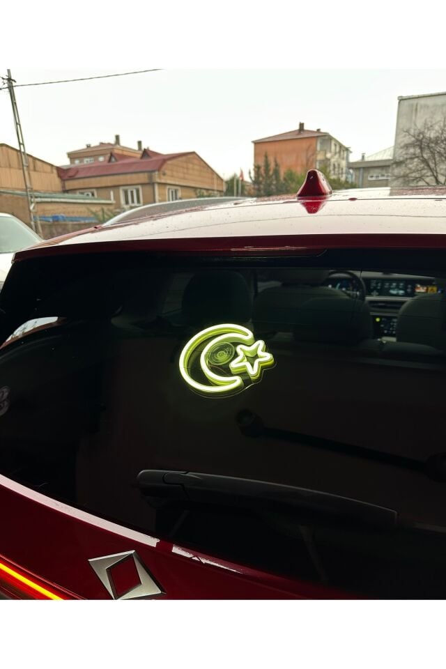 Araç içi neon led ışıklı dekor TÜRK BAYRAĞI (12 volt vantuzlu BEYAZ )