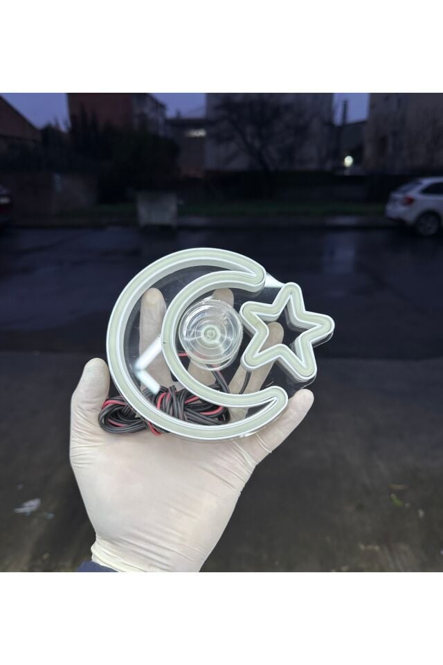 Araç içi neon led ışıklı dekor TÜRK BAYRAĞI (12 volt vantuzlu BEYAZ )