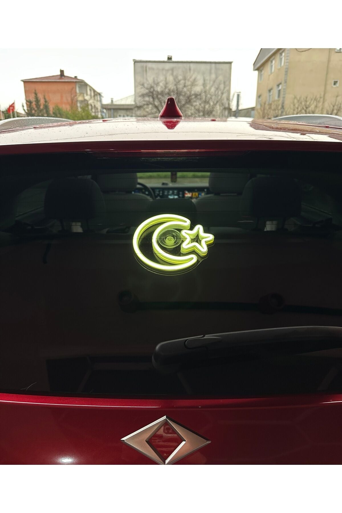 Araç içi neon led ışıklı dekor TÜRK BAYRAĞI (12 volt vantuzlu BEYAZ )