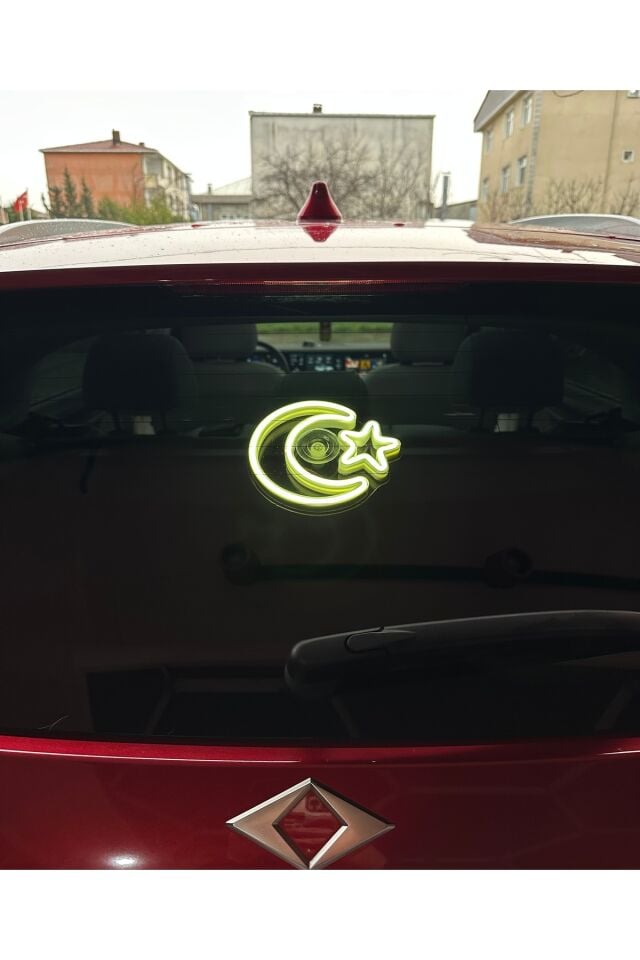Araç içi neon led ışıklı dekor TÜRK BAYRAĞI (12 volt vantuzlu BEYAZ )