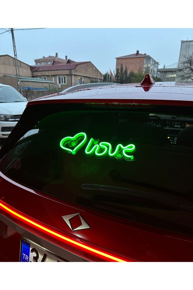 Araç içi neon led ışıklı dekor LOVE KALP (12 volt vantuzlu YEŞİL )