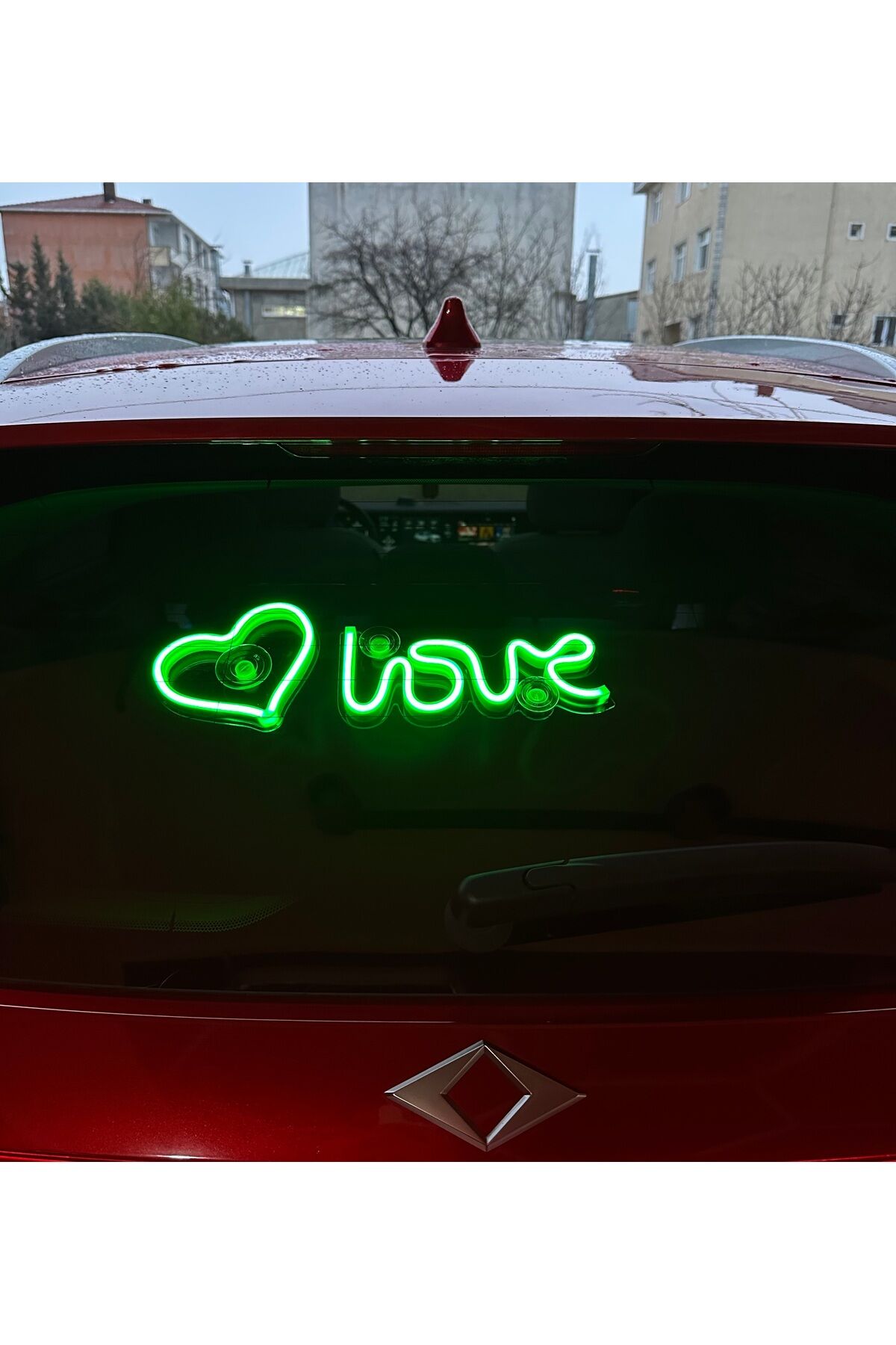 Araç içi neon led ışıklı dekor LOVE KALP (12 volt vantuzlu YEŞİL )