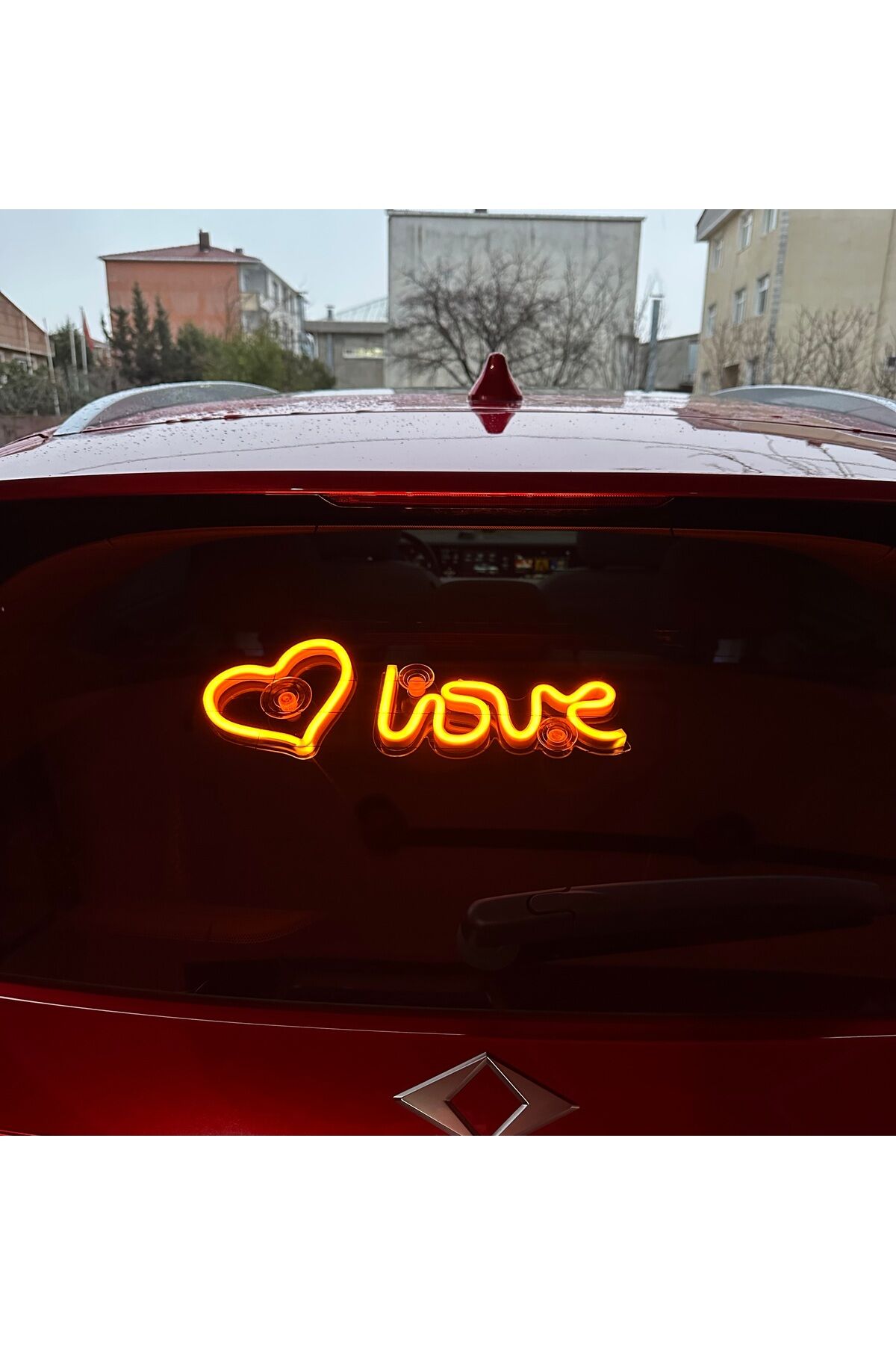 Araç içi neon led ışıklı dekor LOVE KALP (12 volt vantuzlu AMBER SARI)