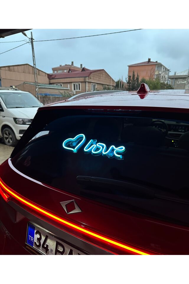 Araç içi neon led ışıklı dekor LOVE KALP (12 volt vantuzlu BUZ MAVİ )