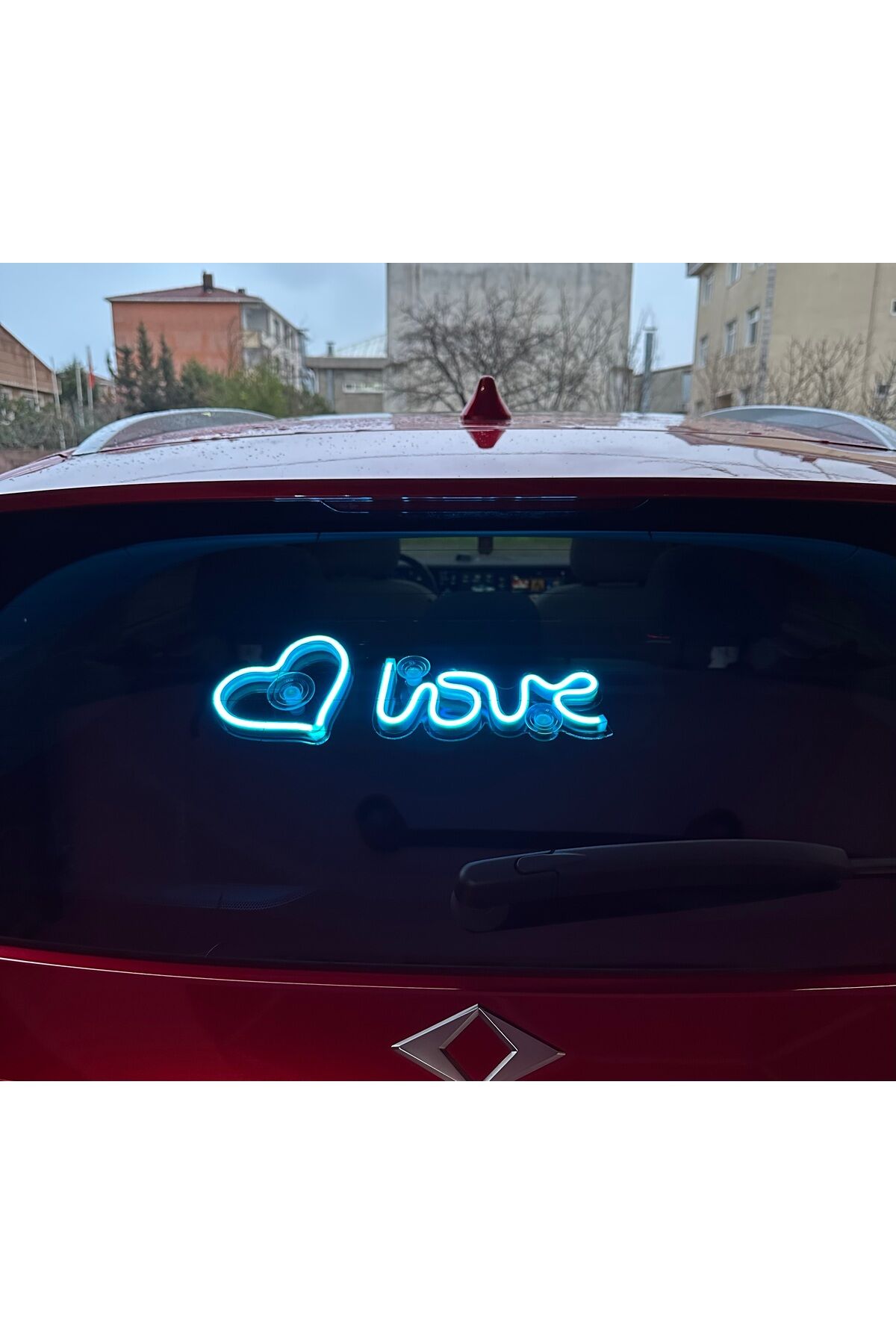 Araç içi neon led ışıklı dekor LOVE KALP (12 volt vantuzlu BUZ MAVİ )