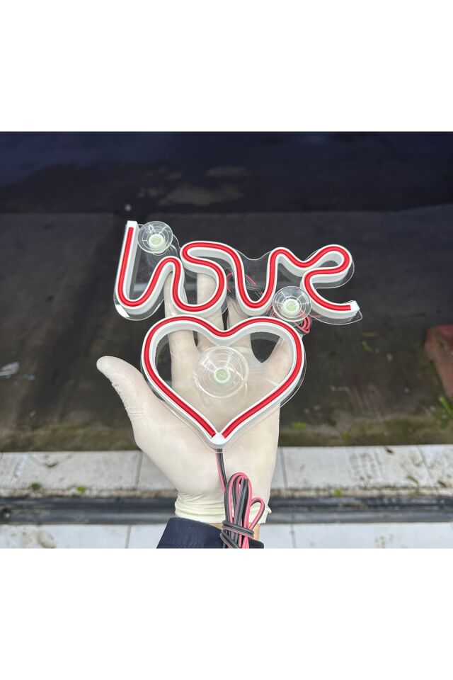 Araç içi neon led ışıklı dekor LOVE KALP (12 volt vantuzlu KIRMIZI )